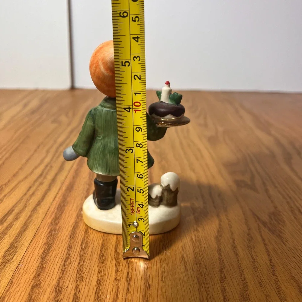 VTG Christmas Caroler Child Figurine Holding Christmas Pudding Cake Mid Century